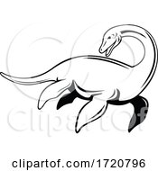 Poster, Art Print Of Loch Ness Monster Niseag Or Nessie Swimming Side Retro Black And White