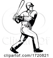 Poster, Art Print Of Baseball Player Batting Viewed From Side Retro Black And White