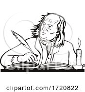 Poster, Art Print Of Benjamin Franklin American Polymath And Founding Father Of The United States Writing Retro Black And White