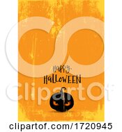 Poster, Art Print Of Grunge Halloween Background With Evil Pumpkin Jack O Lantern