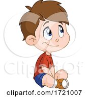 Cartoon Happy Boy Sitting On The Floor