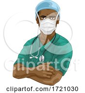 Doctor Or Nurse In Scrubs Uniform And Medical PPE by AtStockIllustration