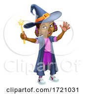 Poster, Art Print Of Black Girl Cartoon Child Halloween Witch Costume