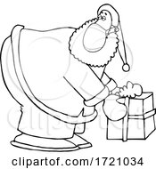 Cartoon Black And White Covid Christmas Santa Picking Up A Gift
