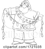 Poster, Art Print Of Cartoon Black And White Covid Christmas Santa Holding A Strand Of Lights