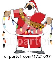 Poster, Art Print Of Cartoon Covid Christmas Santa Holding A Strand Of Lights