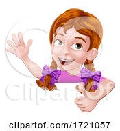 Poster, Art Print Of Girl Kid Thumbs Up Cartoon Child Peeking Over Sign