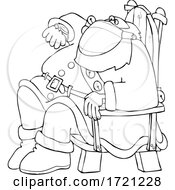 Poster, Art Print Of Cartoon Lineart Santa Wearing A Mask Sitting And Checking His Watch