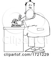 Cartoon Black And White Male Scientist Wearing A Mask In A Laboratory