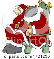 Cartoon Santa Wearing A Mask Sitting And Checking His Watch