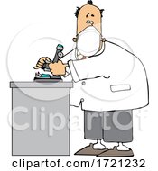 Poster, Art Print Of Cartoon Male Scientist Wearing A Mask In A Laboratory