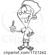 Cartoon Lineart Boy Holding A Birthday Cupcake