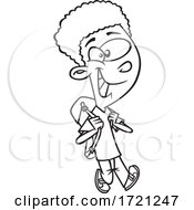 Poster, Art Print Of Cartoon Black And White Boy Happy To Be Going Back To School