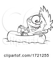 Cartoon Lineart Boy Floating On A River Tube by toonaday