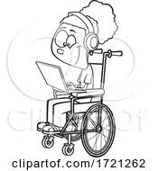 Poster, Art Print Of Cartoon Black And White Girl In A Wheelchair Using A Laptop Computer For Distance Learning