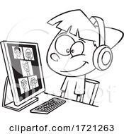 Poster, Art Print Of Cartoon Black And White Boy On A Zoom Call
