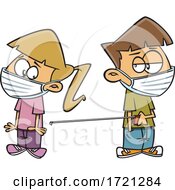 Poster, Art Print Of Cartoon Kids Wearing Masks And Keeping Social Distance With A Tape Measure