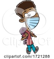 Cartoon Boy Wearing A Mask And Going Back To School