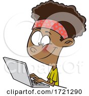 Cartoon Girl Using A Laptop Computer For Distance Learning