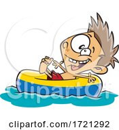 Cartoon Boy Floating On A River Tube