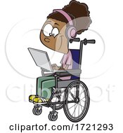 Cartoon Girl In A Wheelchair Using A Laptop Computer For Distance Learning
