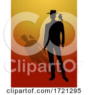 Poster, Art Print Of Man Black Silhouette And Shadow With Crow