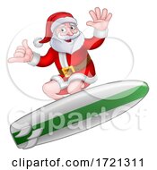 Poster, Art Print Of Santa Surfing Shaka Hand Christmas Cartoon
