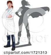 Superhero Doctor Woman With Super Hero Shadow
