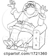 Poster, Art Print Of Cartoon Covid Christmas Santa Wearing Gloves And A Mask And Sitting