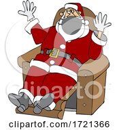 Poster, Art Print Of Cartoon Covid Christmas Santa Wearing Gloves And A Mask And Sitting