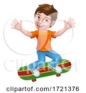 Poster, Art Print Of Child Skateboarding Boy Kid Cartoon