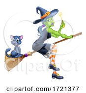 Poster, Art Print Of Witch Halloween Cartoon Character On A Broomstick