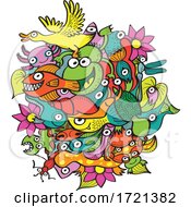 Poster, Art Print Of Cartoon Ducks Frogs Flowers Snails And Fish