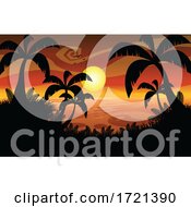 Poster, Art Print Of Tropical Ocean Sunset With Silhouetted Palm Trees