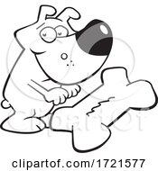 Poster, Art Print Of Cartoon Black And White Dog And Giant Bone Biscuit