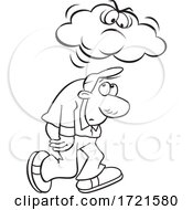 Cartoon Black And White Man Under A Grumpy Or Angry Cloud