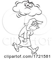 Poster, Art Print Of Cartoon Black And White Woman Under A Grumpy Or Angry Cloud