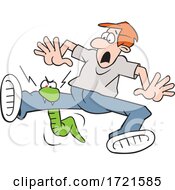 Cartoon Snake Biting A Man On The Leg