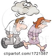 Cartoon Man And Woman Under A Grumpy Or Angry Cloud
