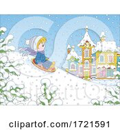 Poster, Art Print Of Boy Snow Sledding