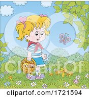 Poster, Art Print Of Little Girl Mushroom Picking