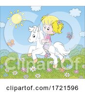 Little Girl Riding A Pony