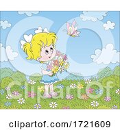 Poster, Art Print Of Little Girl Picking Flowers