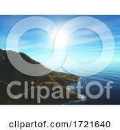Poster, Art Print Of 3d Mountain In Ocean Against Blue Sky