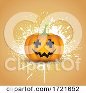 Poster, Art Print Of Halloween Pumpkin On A Grunge Splatter Background