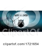 Poster, Art Print Of Halloween Banner With Owl And Tree Against Moon