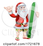 Surfing Santa Shaka Hand Christmas Cartoon by AtStockIllustration