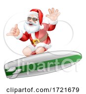 Poster, Art Print Of Santa In Sunglasses Surfing Shaka Hand Cartoon