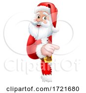 Poster, Art Print Of Santa Peeking Christmas Cartoon Sign Pointing