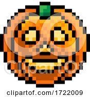 Poster, Art Print Of Halloween Pumpkin Lantern Pixel Art Game Icon